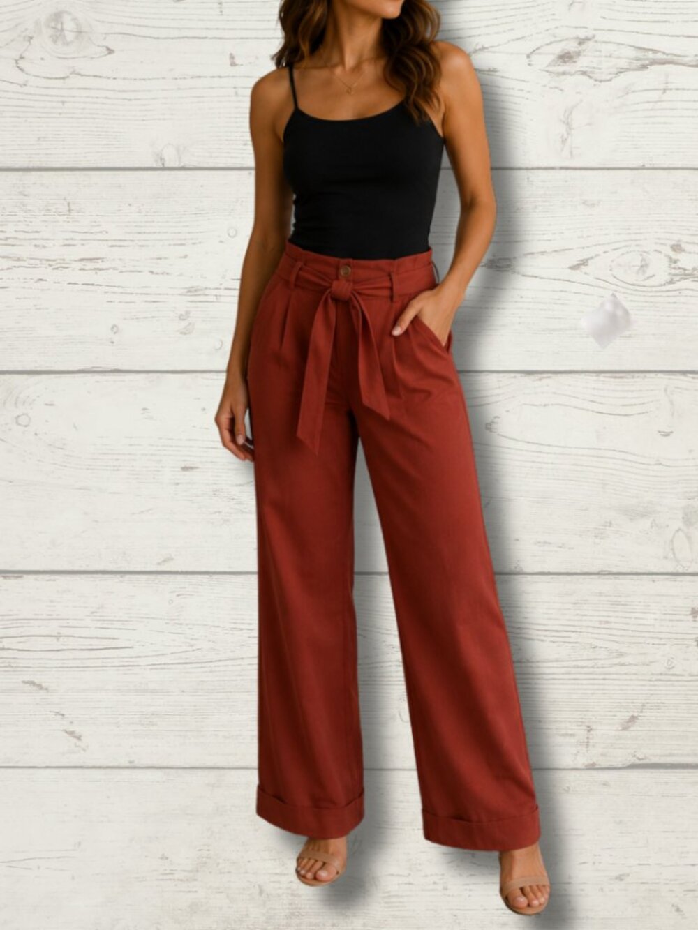 Julio Cinnamon Wide Leg Pants – Women’s Large – Belt Included